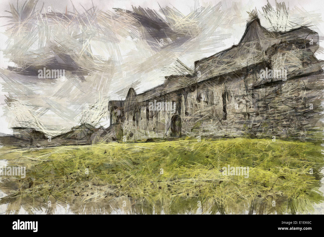 Eine digitale Zeichnung von Craigmillar Castle in Edinburgh, Schottland Stockfoto