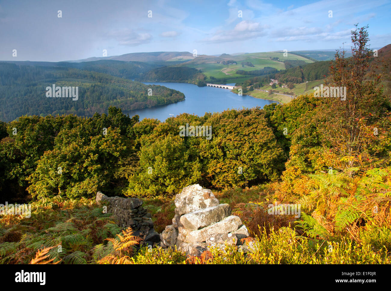 Herbst am Bamford Rand, mit Blick auf Ladybower Vorratsbehälter in den Peak District Derbyshire England UK Stockfoto