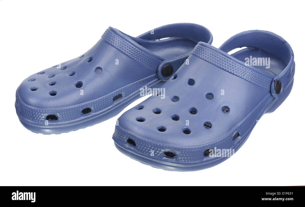 Hausschuhe blau Kautschuk, isoliert auf weißem Hintergrund Stockfoto