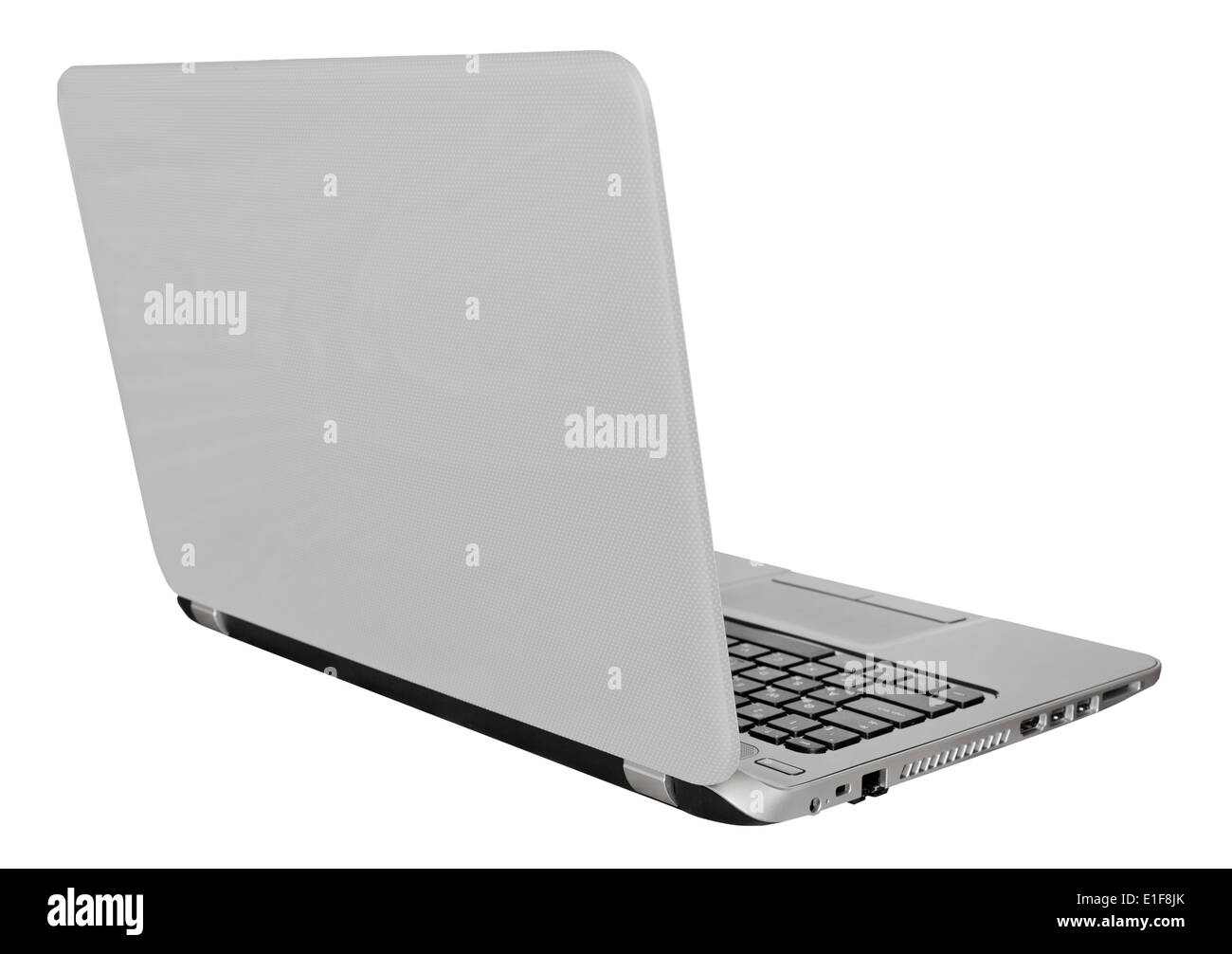 Rückseite des Laptop mit mit offenen Display isoliert auf weißem Hintergrund Stockfoto