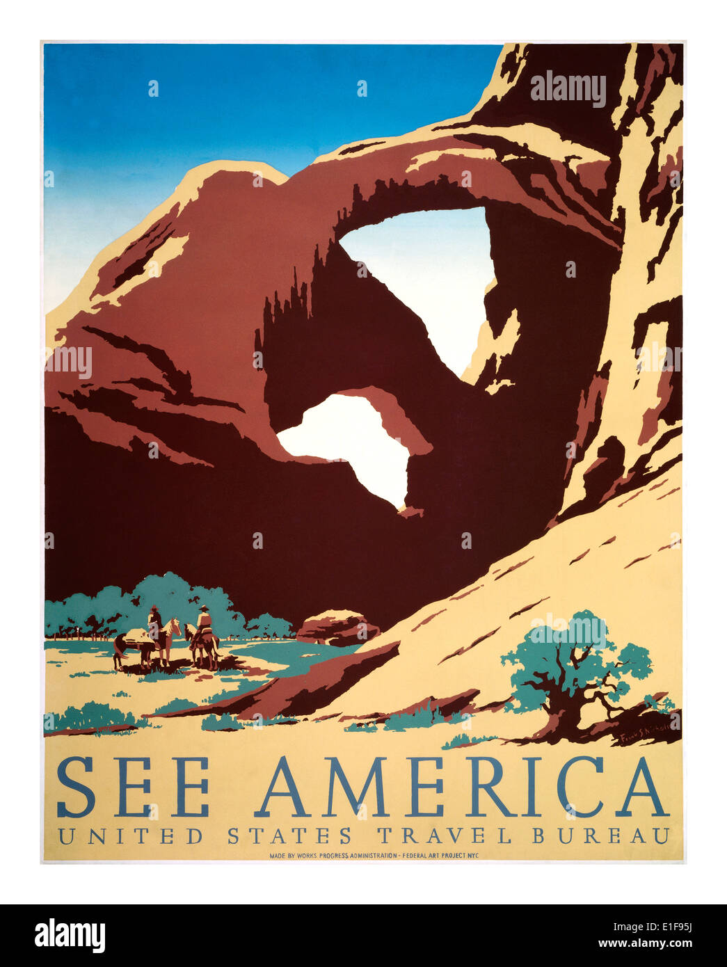 20er Jahre Vintage Reise-Plakat Förderung von Amerika USA Stockfoto