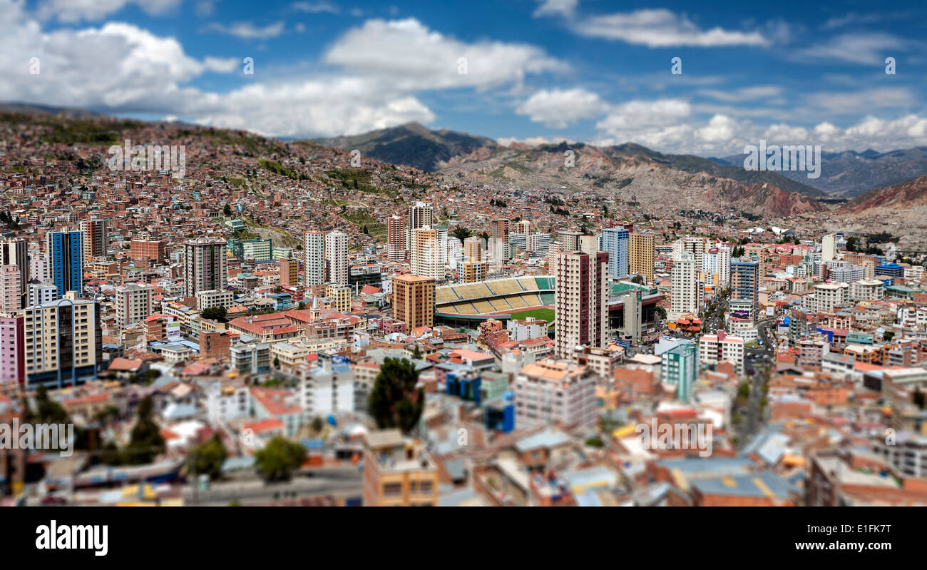 La Paz (Miniatur/Tilt-Shift-Effekt). Bolivien Stockfoto