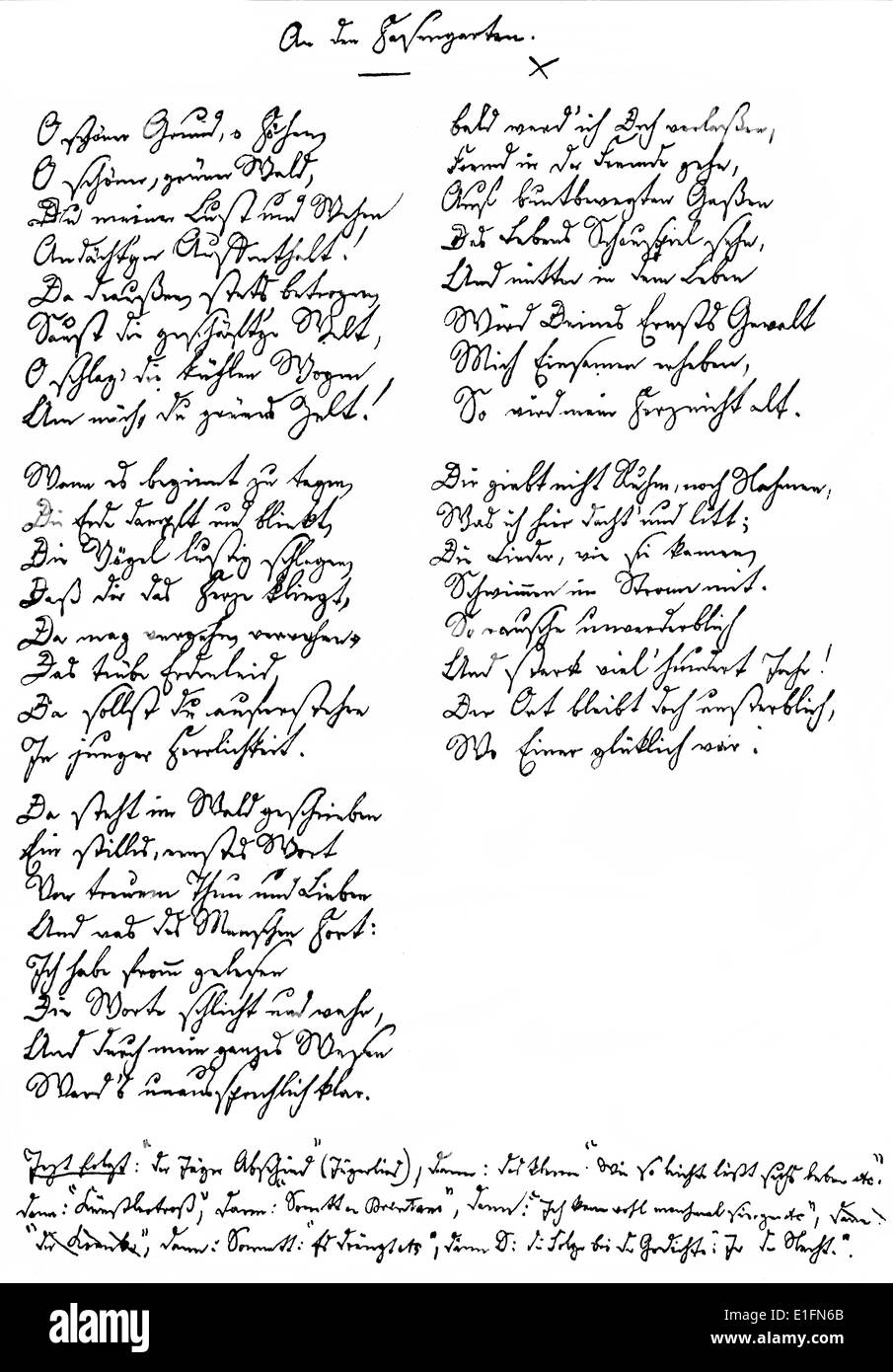 Abschied, handschriftlichen Gedicht von Joseph Karl Benedikt Freiherr von Eichendorff, 1788-1857, Dichter und Schriftsteller der deutschen Romantik Stockfoto