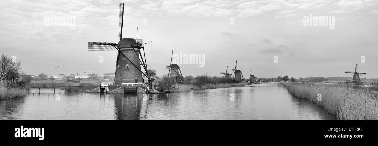 holländische Windmühle Landschaft Stockfoto