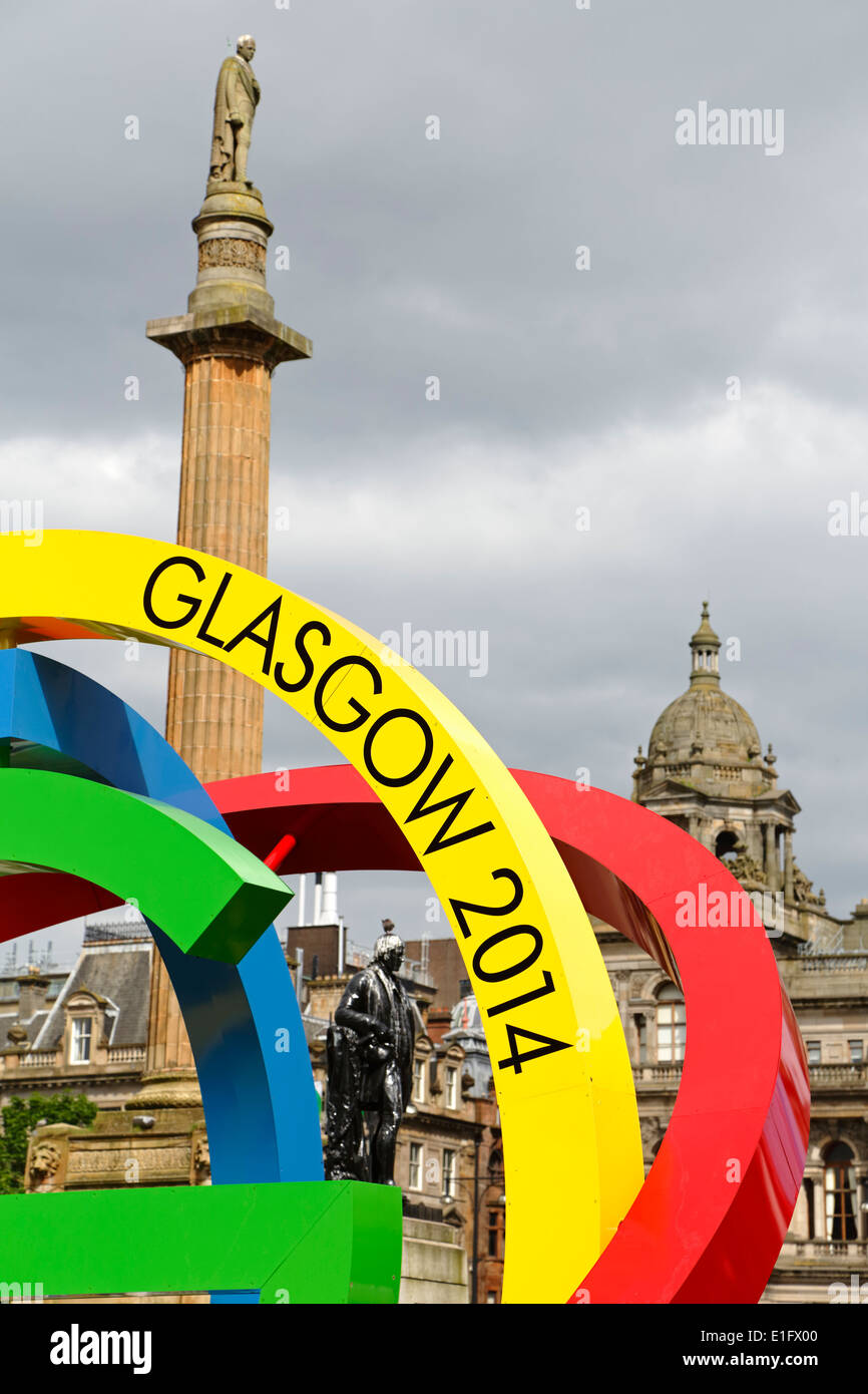 Detail der Glasgow 2014 Commonwealth Games Logo The Big G auf dem George Square im Stadtzentrum von Glasgow, Schottland, Großbritannien Stockfoto