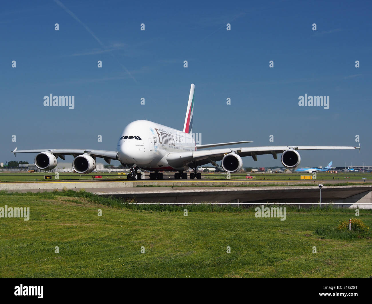 A6-EDI Emirates Airbus A380-861 - Cn 028 auf dem Flughafen Schiphol (AMS - EHAM), den Niederlanden, 16 Mai 2014, Pic-02 Stockfoto