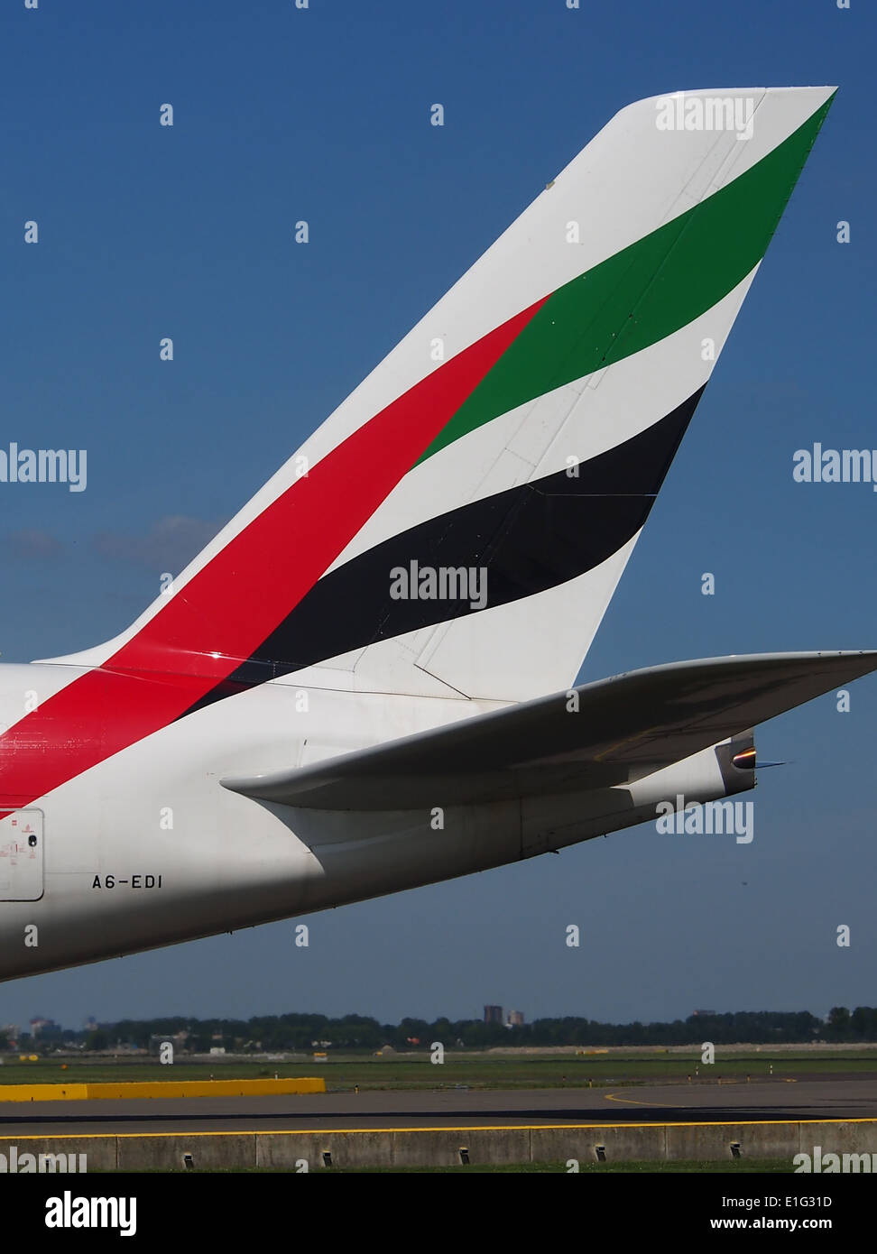 A6-EDI Emirates Airbus A380-861 - Cn 028 auf dem Flughafen Schiphol (AMS - EHAM), den Niederlanden, 16 Mai 2014, Pic-011 Stockfoto