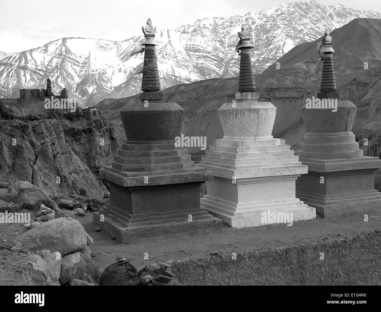 Drei Chörten oder Stupas, Ladakh, Indien Stockfoto