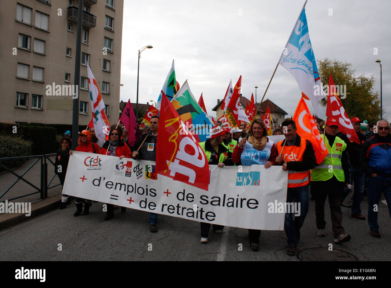 Demonstration gegen Reform Rente Rückzug der Rentner, Annecy, Haute Savoie, Rhone-Alpes, Frankreich. Stockfoto