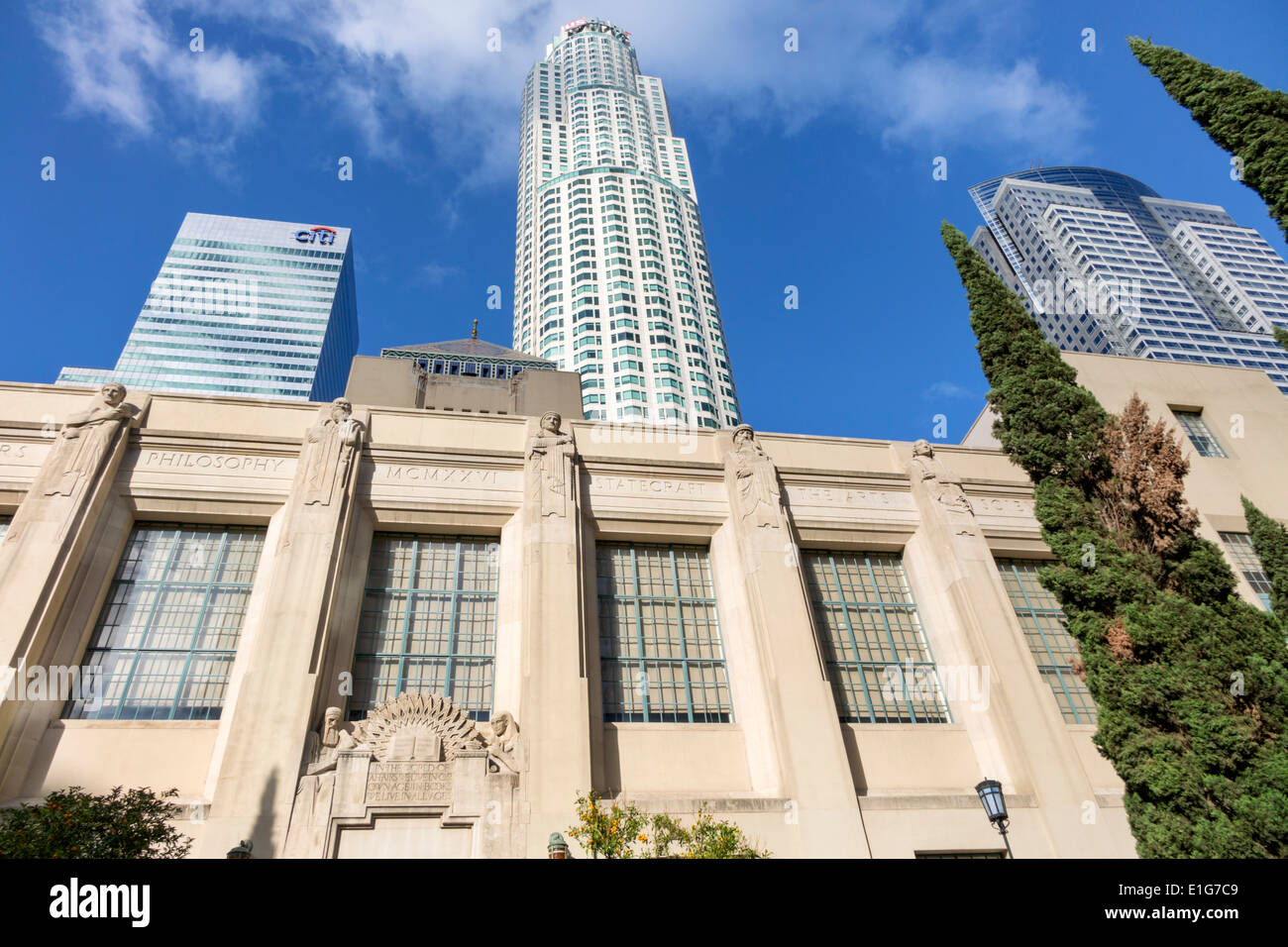 Los Angeles California, Downtown, Skyline der Stadt, Los Angeles Public Library, Richard J. Riordan Central Library, Goodhue Building, 1926, südseiteantikes Egy Stockfoto