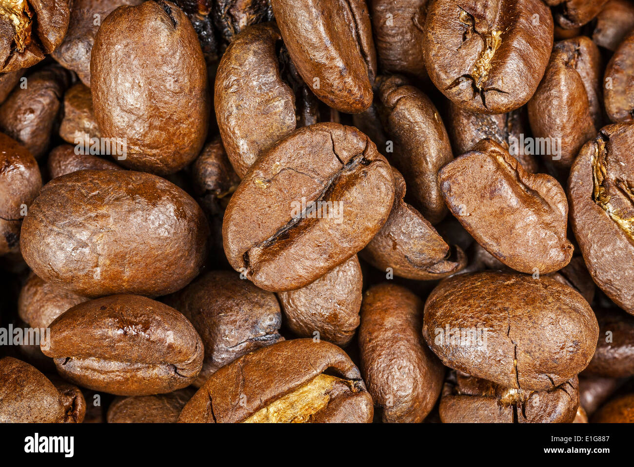 Gerösteter Kaffeebohnen, hautnah. Stockfoto