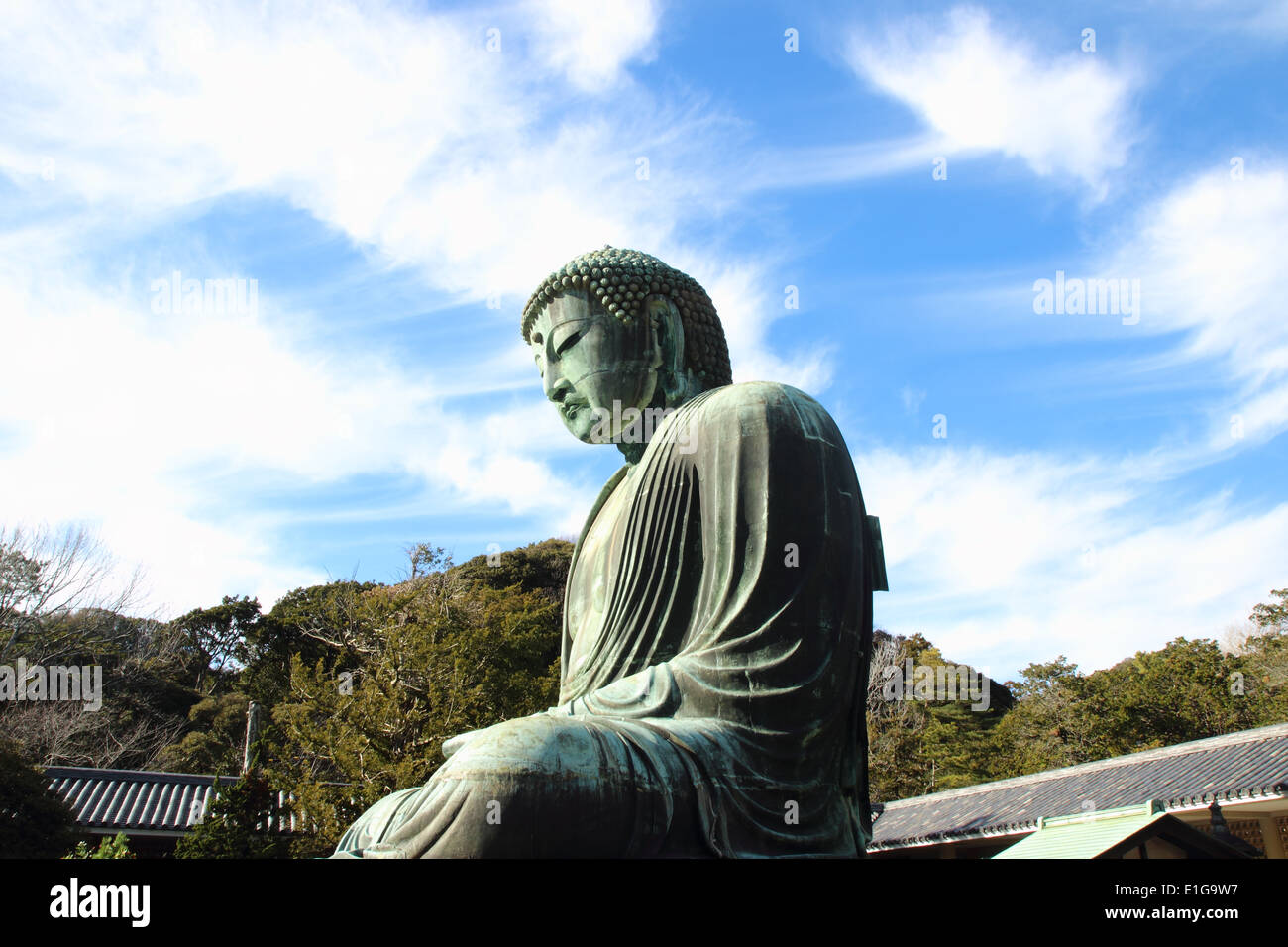 große Buddha (Daibutsu) Skulptur der Stadt Kamakura. Stockfoto