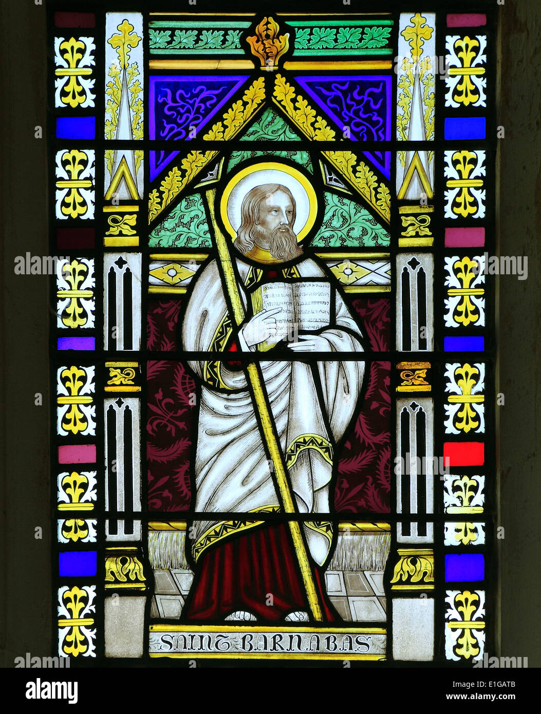St. Barnabas, Buntglasfenster von Joseph Grant von Costessey, 1856, Sankt Wighton, Norfolk, England UK Heiligen Englisch Stockfoto