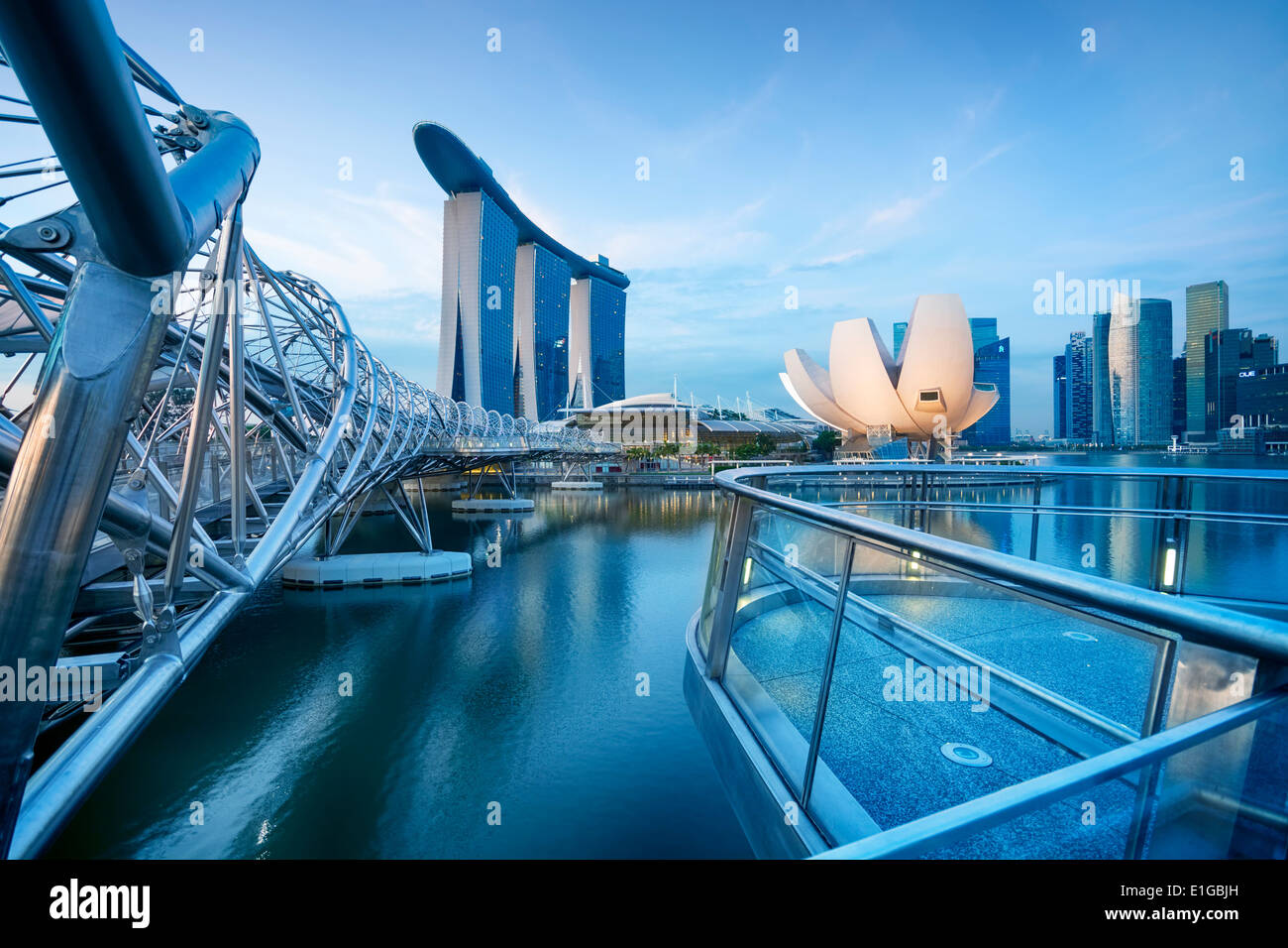 Blick auf die Bucht von Singapur City. Stockfoto