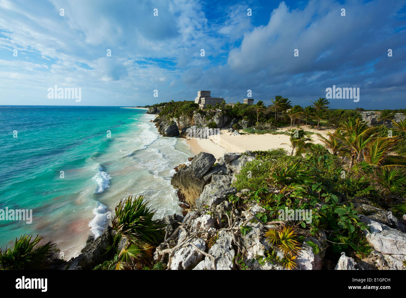 Mexiko, Tulum, archäologischen und alten Maya-Stätte von Tulum, Karibik, Tulum beach Stockfoto
