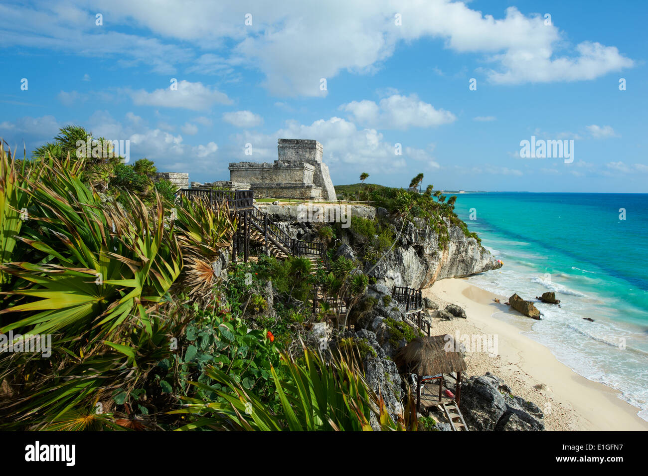 Mexiko, Tulum, archäologischen und alten Maya-Stätte von Tulum, Karibik, Tulum beach Stockfoto