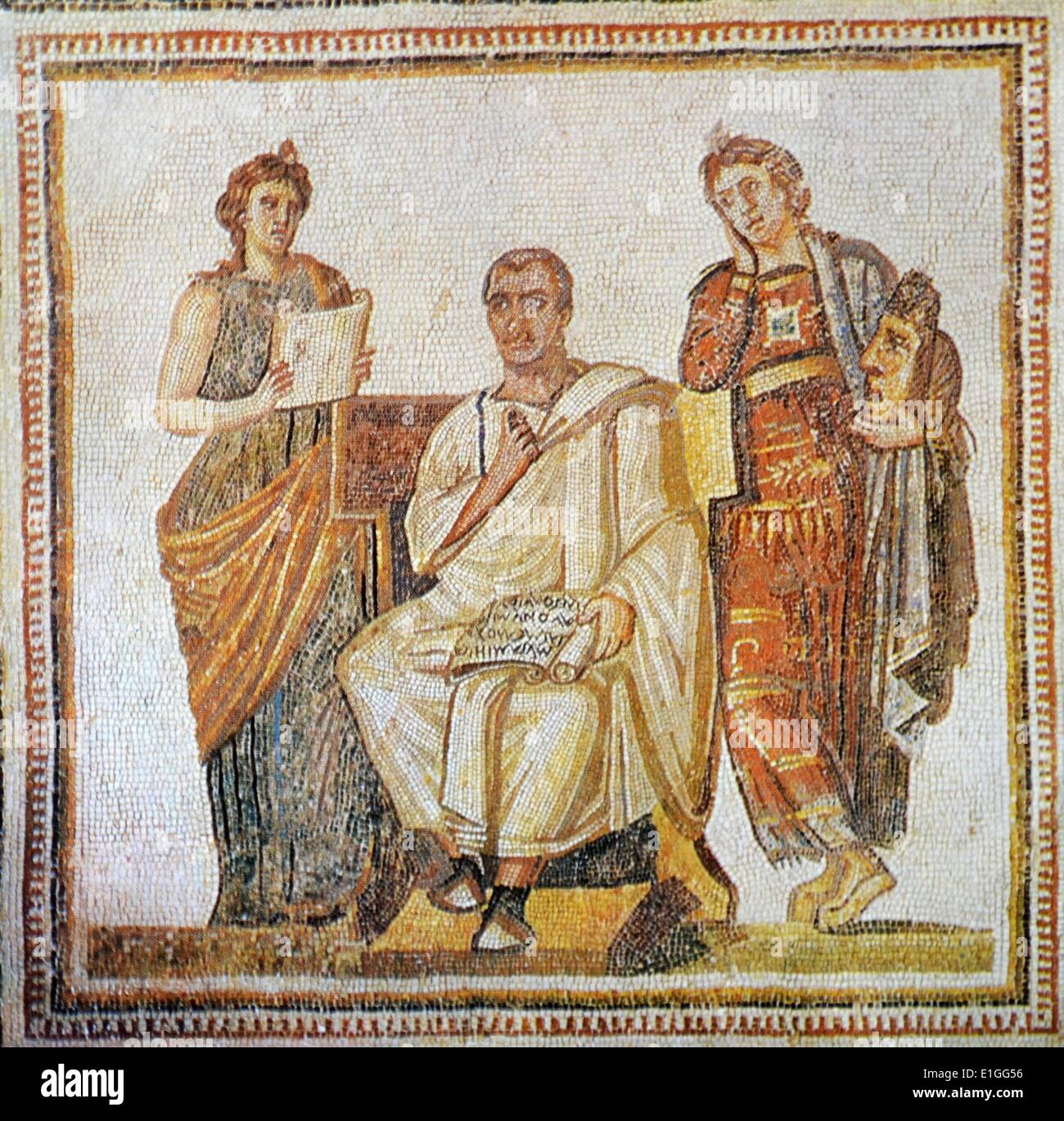 Römisches Mosaik von Vergil (70 -19 BC BC) antike römische Dichter der augusteischen Zeit. Vom 1. Jahrhundert v. Chr. Stockfoto