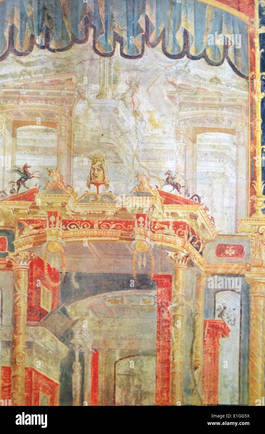 Ein reichhaltiges pompejanischen Bühnenbild in Gold dekoriert. Pompeji. Vom 1. Jahrhundert v. Chr. Stockfoto