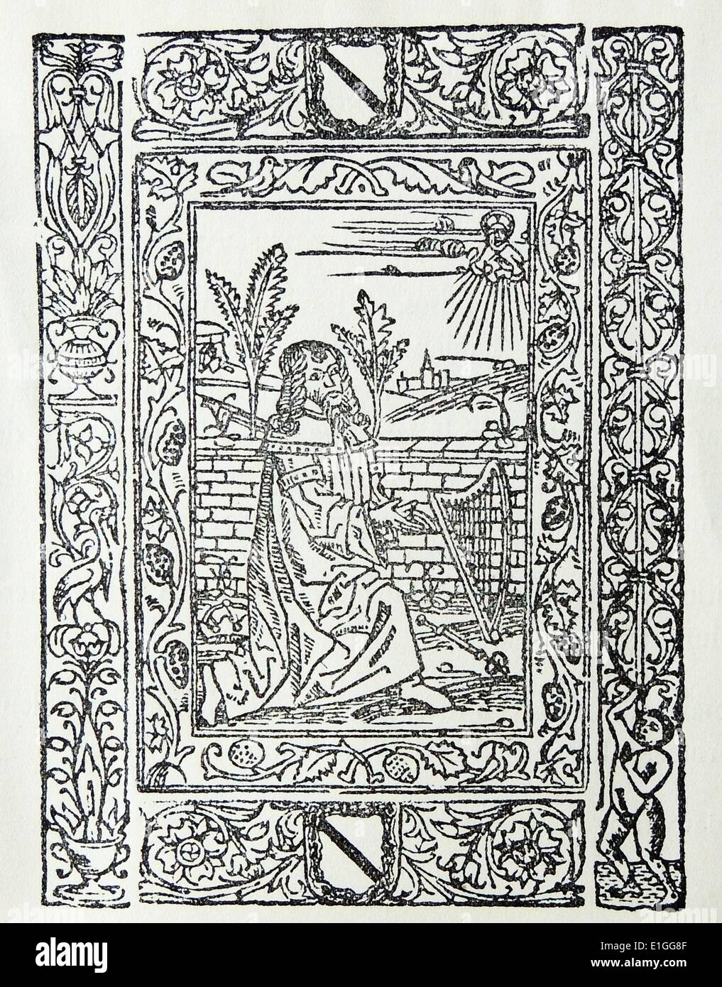 Illustration aus dem Titelblatt von Devotissima Exposicion Sobre el Psalmo de Miserere. Vom Jahre 1578 Stockfoto