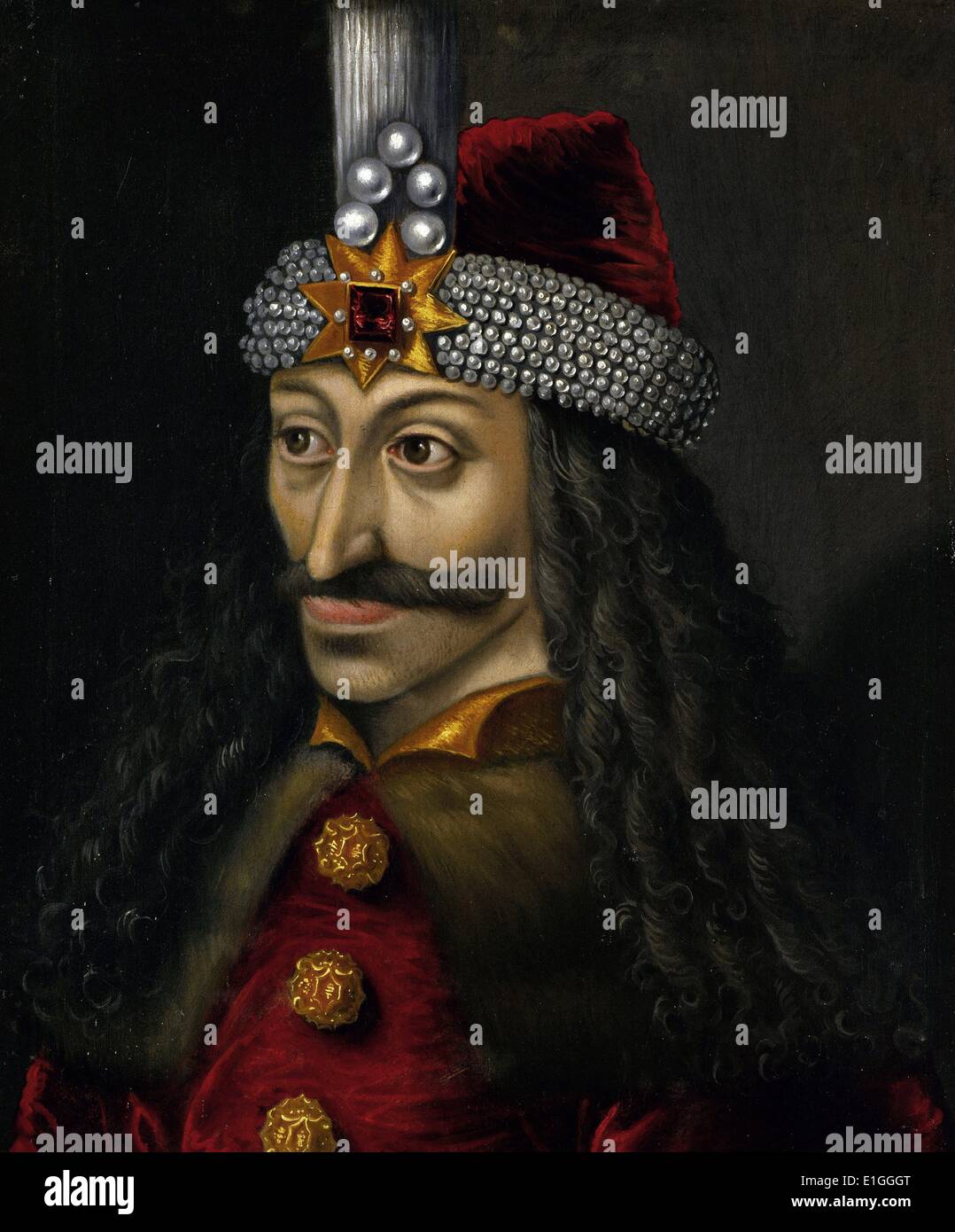 Portrait von Vlad III., C. 1560, angeblich eine Kopie eines Originals während seiner Lebenszeit. Vlad Fürst der Walachei (1431 - 1476/77), war ein Mitglied des Hauses der Drăculești. Er wurde auch durch seine Vatersnamen Name bekannt: Dracula. Er wurde postum betitelten Vlad the Impaler aufgrund seiner Praxis seiner Feinde impaling ist Teil seiner historischen Ruf. Stockfoto