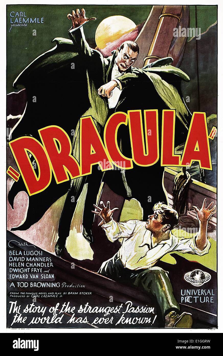 Dracula mit Bela Lugosi, 1931 Vampir-Horror Film. Stockfoto