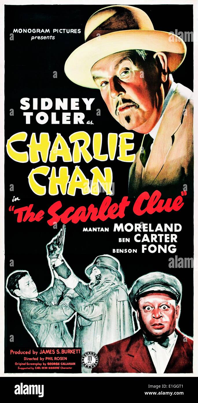Charlie Chan, The Scarlet Clue, ein Film 1945 mit Sidney Toler. Stockfoto