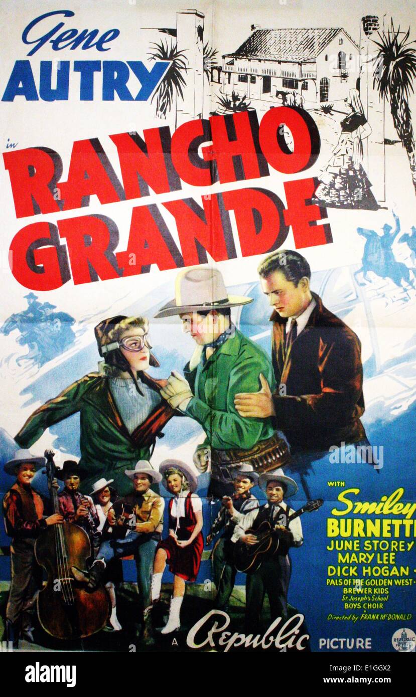 Rancho Grande, ein 1940 amerikanischen Western Film mit Gene Autry, Smiley Burnette und Juni Geschichte. Stockfoto