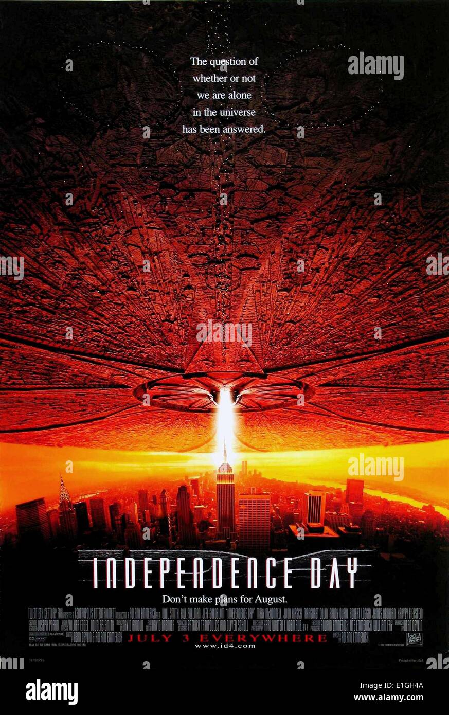 Tag der Unabhängigkeit 1996 amerikanischen Science fiction Katastrophenfilm. Der Film stars Will Smith, Bill Pullman, Jeff Goldblum, und Mary McDonnell. Stockfoto