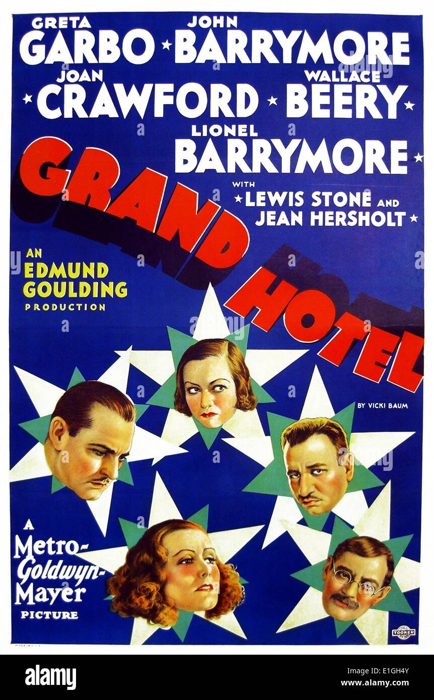 Grand Hotel, mit Greta Garbo, John Barrymore, Joan Crawford, Wallace Beery und Lionel Barrymore 1933 ein Film über die Einsamkeit. Stockfoto