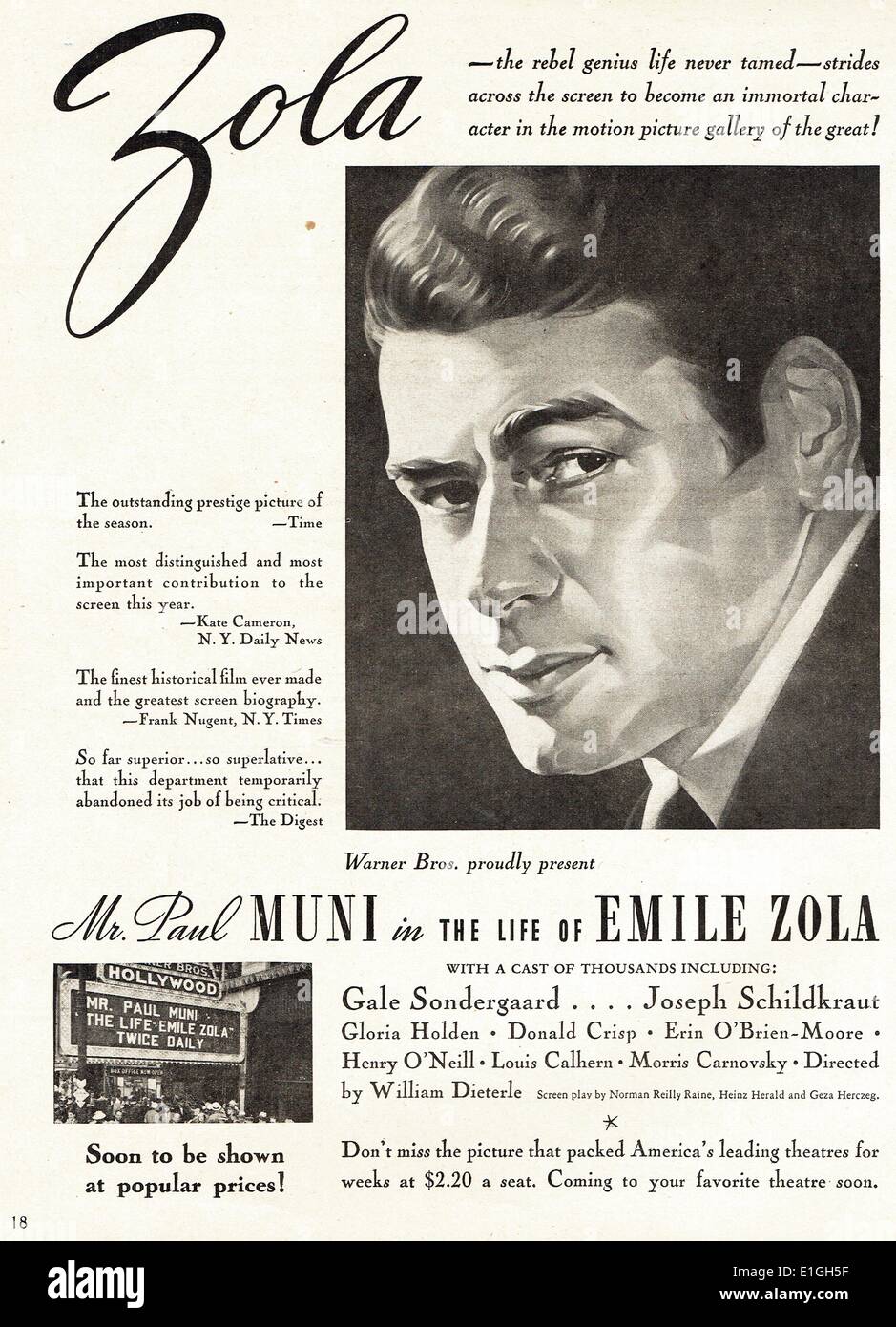 Das Leben des Emile Zola eine 1937 amerikanische biographische Film starring Paul Mundi. Stockfoto
