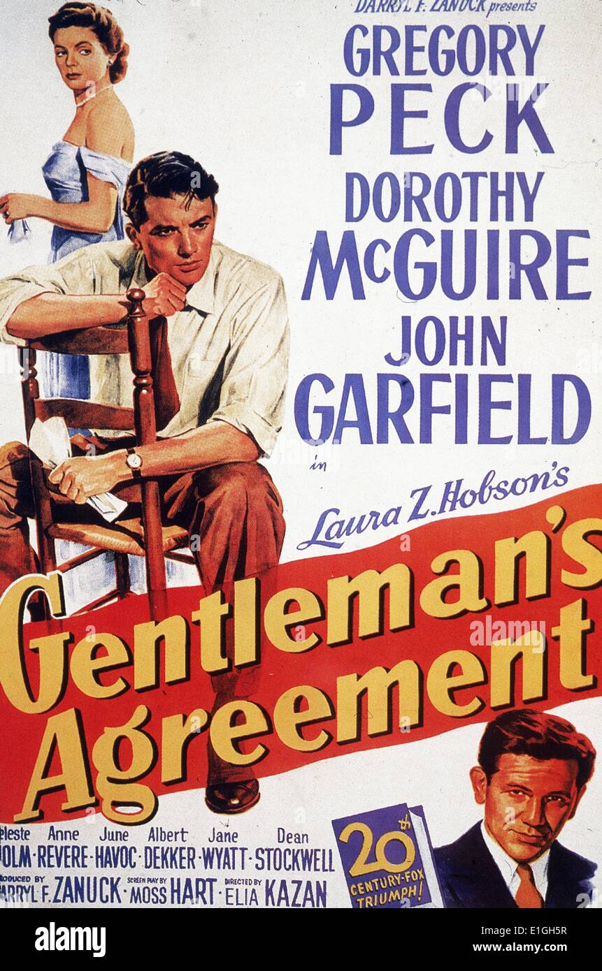 Gentlemen's Agreement, ein Drama Film 1947 starring Gregory Peck, Dorothy McGuire, John Garfield. Stockfoto
