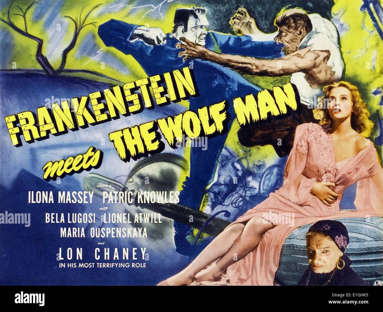 Frankenstein meets The Wolf Man a 1943 American monster Horror Film, produziert von den Universal Studios Hauptdarsteller Lon Chaney jr. Stockfoto