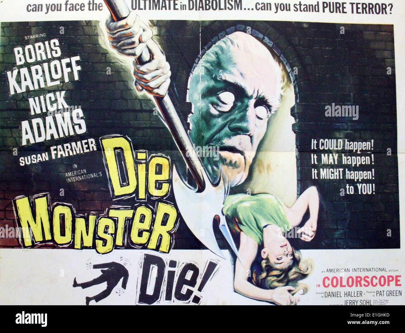 Monster sterben sterben! Ein 1965 Horror Film mit Boris Karloff. Stockfoto