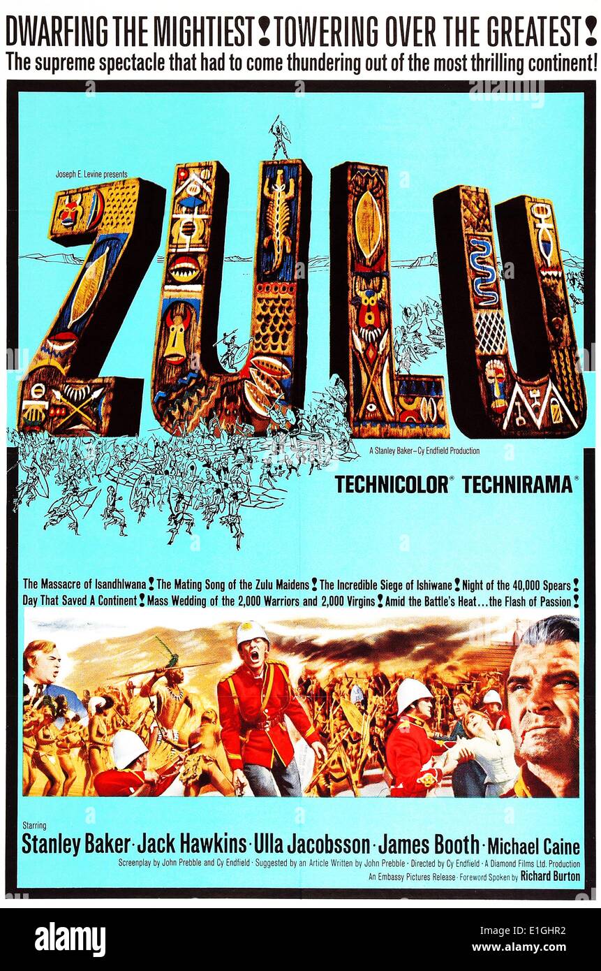 Zulu (1964) Britische historischen Krieg Film von Cy Endfield, Co -, die von Endfield und Stanley Baker mit Joseph E. Levine als Executive Producer produziert. Zu den Darstellern gehören: Stanley Baker," stellt "Michael Caine (in seiner ersten größeren Rolle) Stockfoto