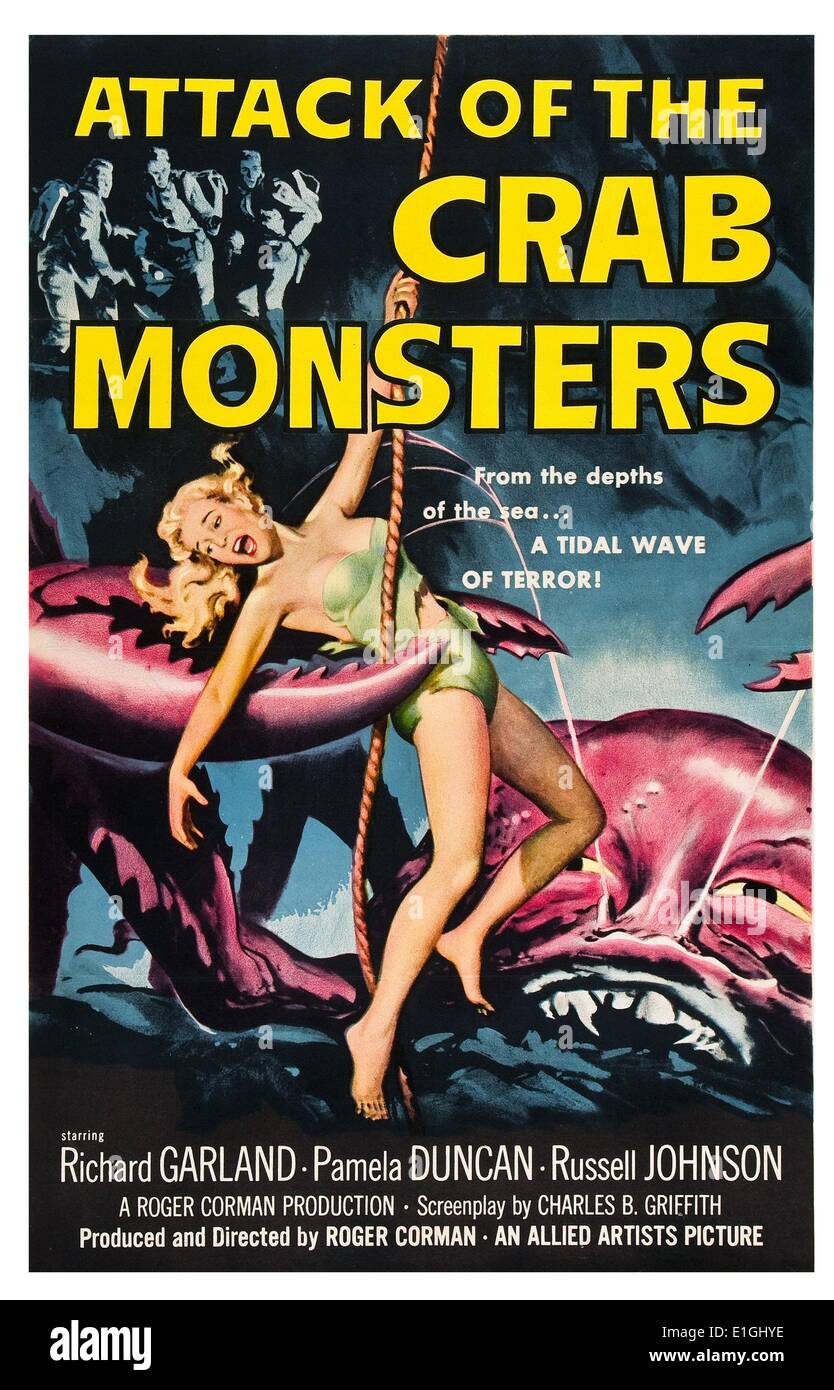 Attack of the Crab Monsters mit Richard Garland, Pamela Duncan und Russell Johnson eine 1957 amerikanische Schwarz-weiß-Fiction Film. Stockfoto