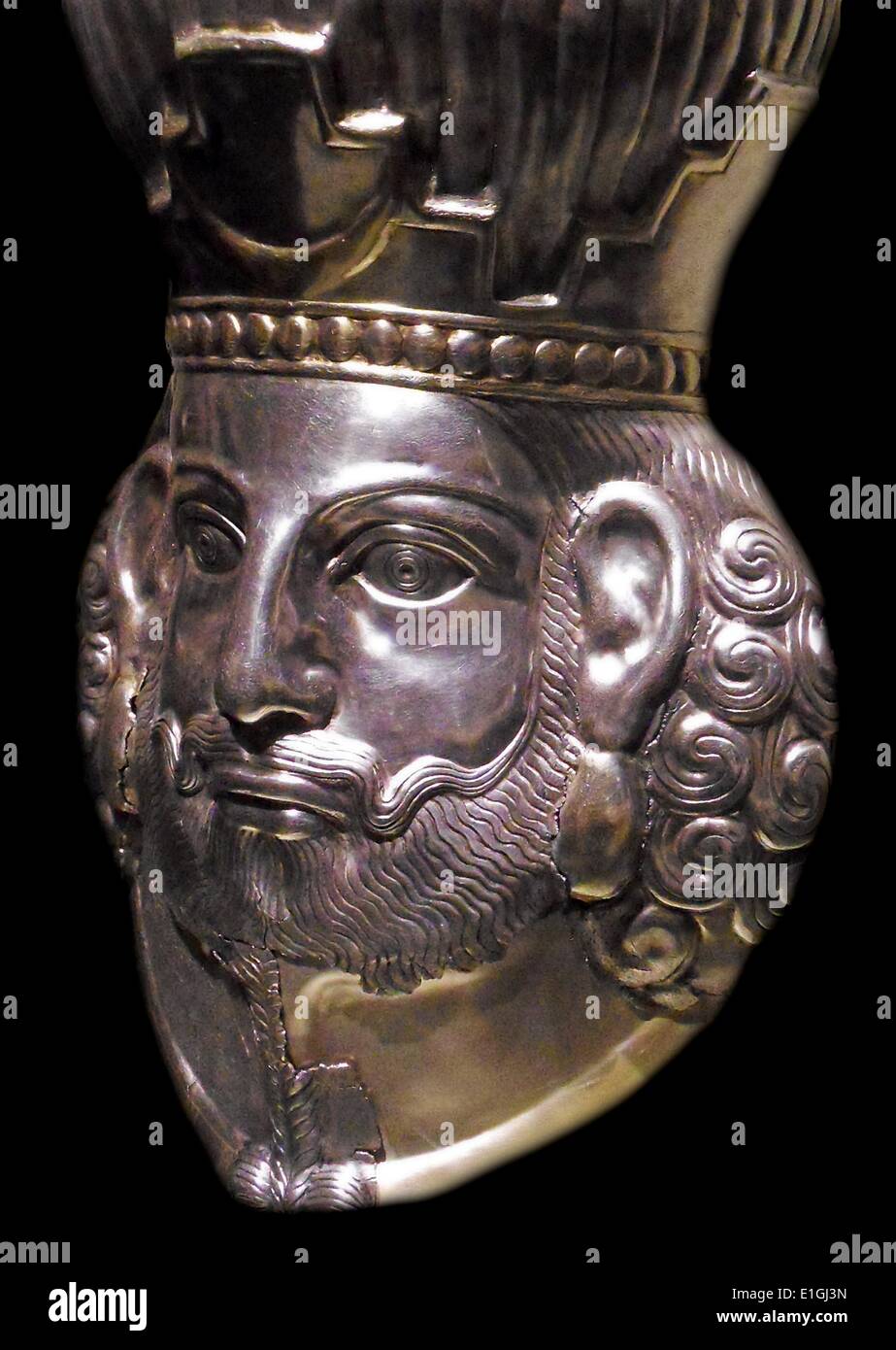 Kopf eines Königs, vergoldetem Silber, Iran.  Sasanian Periode, 4. Jahrhundert n. Chr. Stockfoto