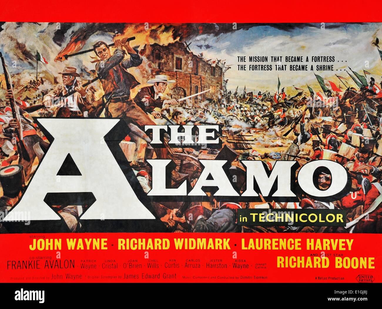 Die Alamo mit John Wayne, Richard Widmark, Laurence Harvey und Richard Boone. Die Schlacht von Alamo (23. Februar - 6. März 1836) wurde ein zentrales Ereignis in der Texas Revolution Stockfoto