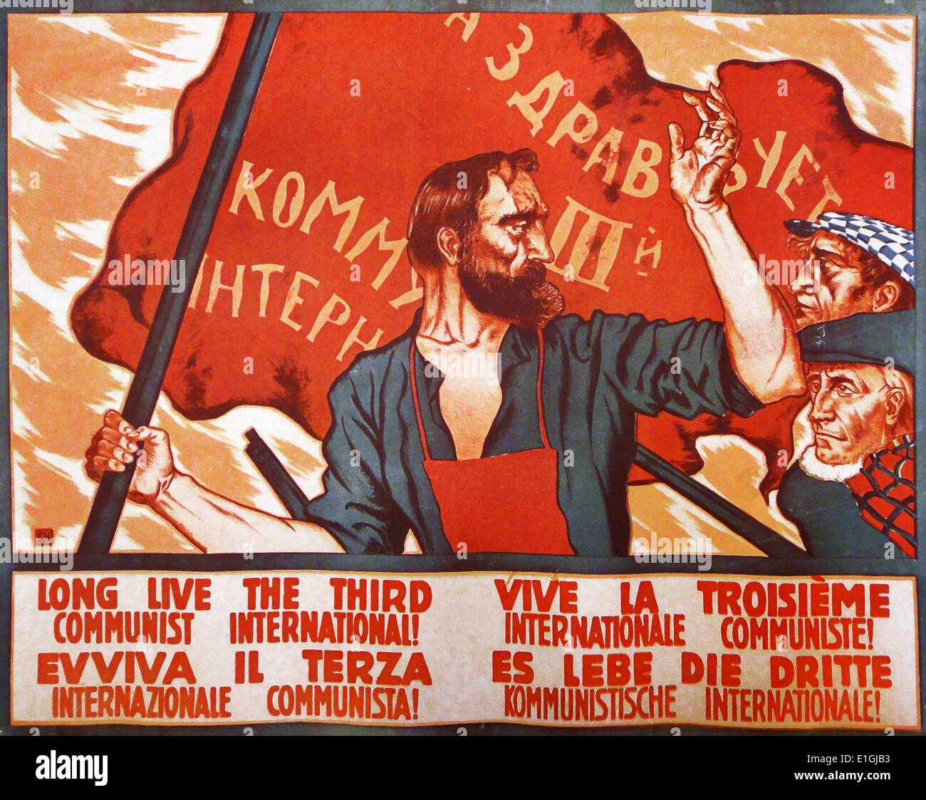 Die sowjetische Propaganda Poster für die Dritte Internationale. Die Kommunistische Internationale, die Komintern verkürzt und auch die Dritte Internationale (1919 - 1943) bekannt, wurde eine internationale kommunistische Organisation in Moskau im März 1919 eingeleitet. Stockfoto
