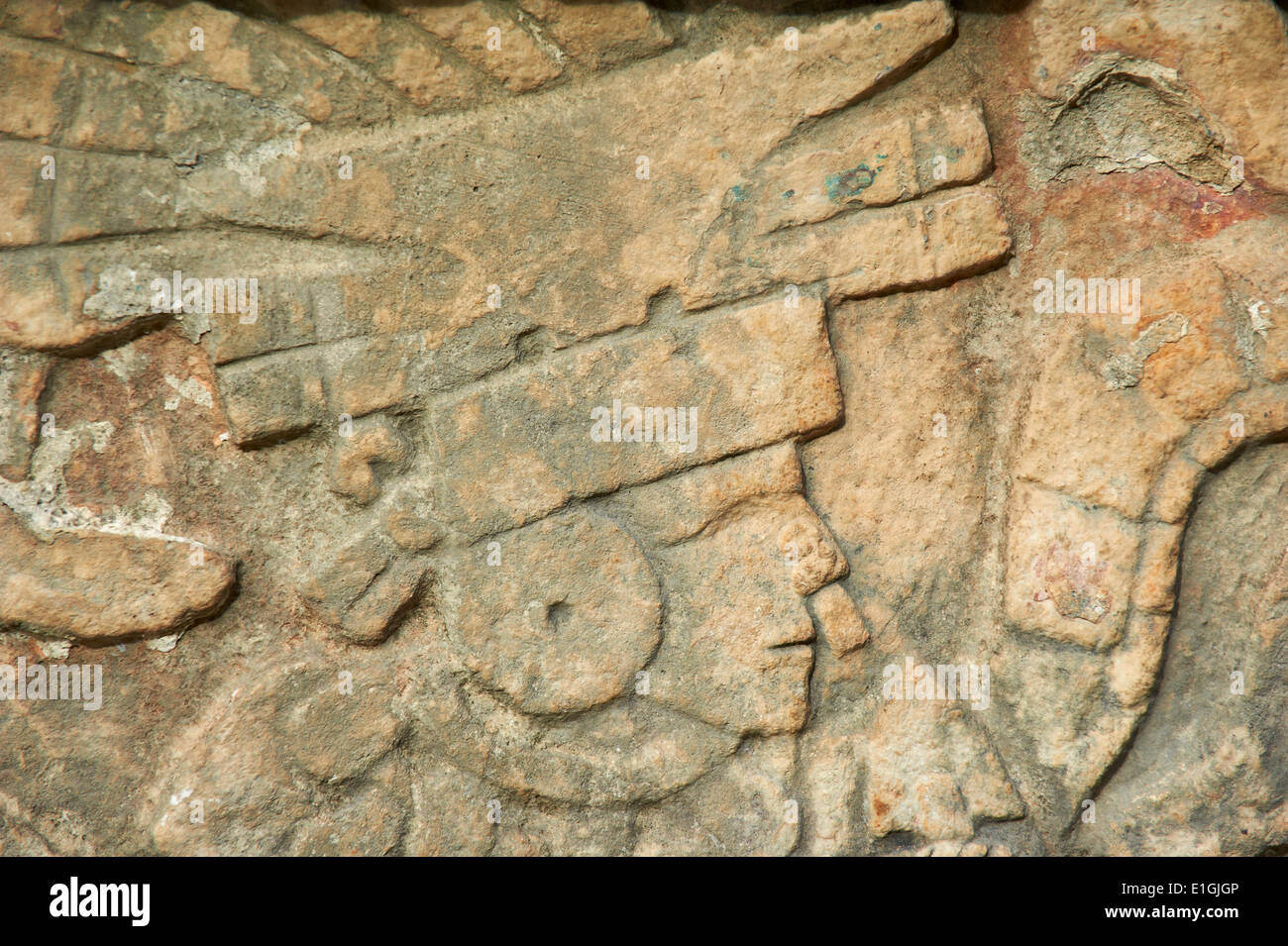 Mexiko, Yucatan-Zustand, archäologische Stätte Chichen Itza, Weltkulturerbe der UNESCO, Maya-Ruinen, Stein relief Stockfoto