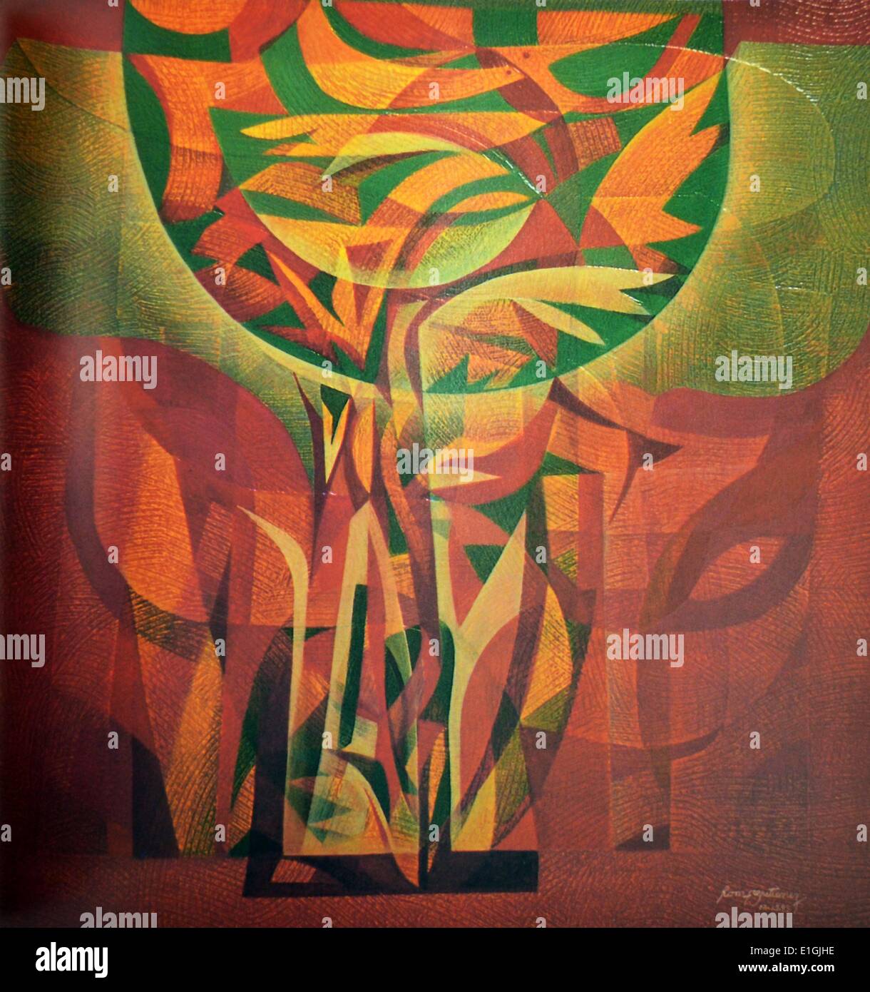 Romeo E Gutierrez, Baum des Lebens, 1993, Öl auf Leinwand. Stockfoto