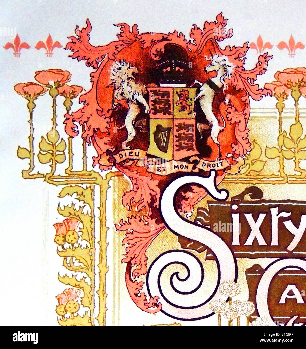 Königliches Wappen und Motto auf Diamant-Jubiläum von Königin Victoria (1819 – 1901) Programm 1898 Stockfoto
