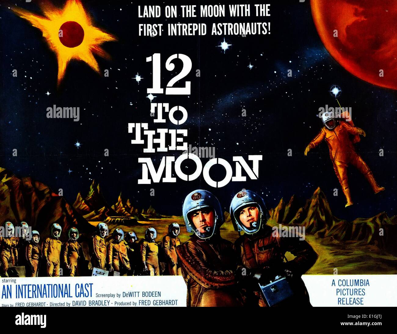 12 Zum Mond 1960 Science Fiction Film, eine Mondlandung durch eine internationale Crew. Stockfoto