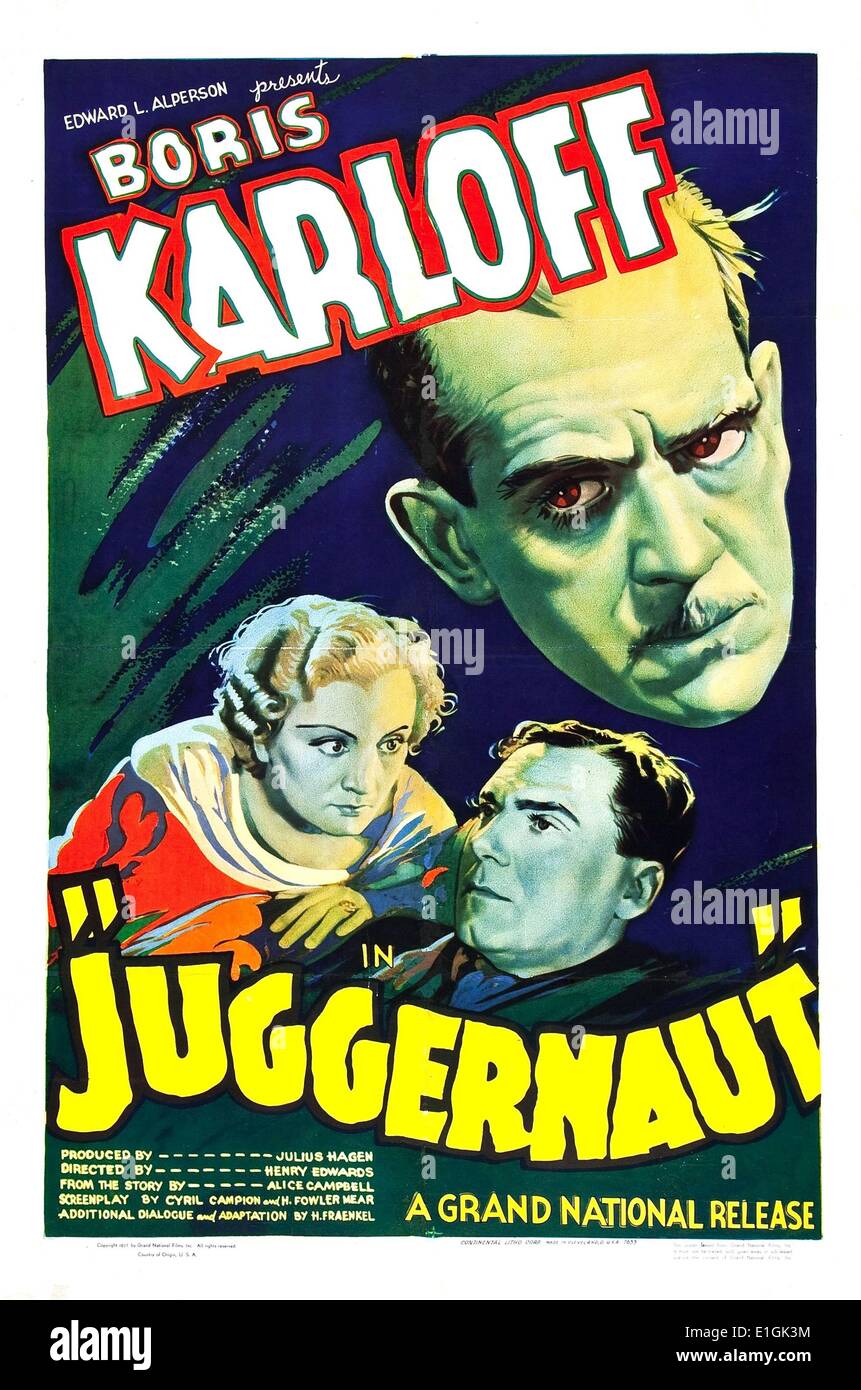 Juggernaut ein 1936 British Mystery Film mit Boris Karloff. Stockfoto
