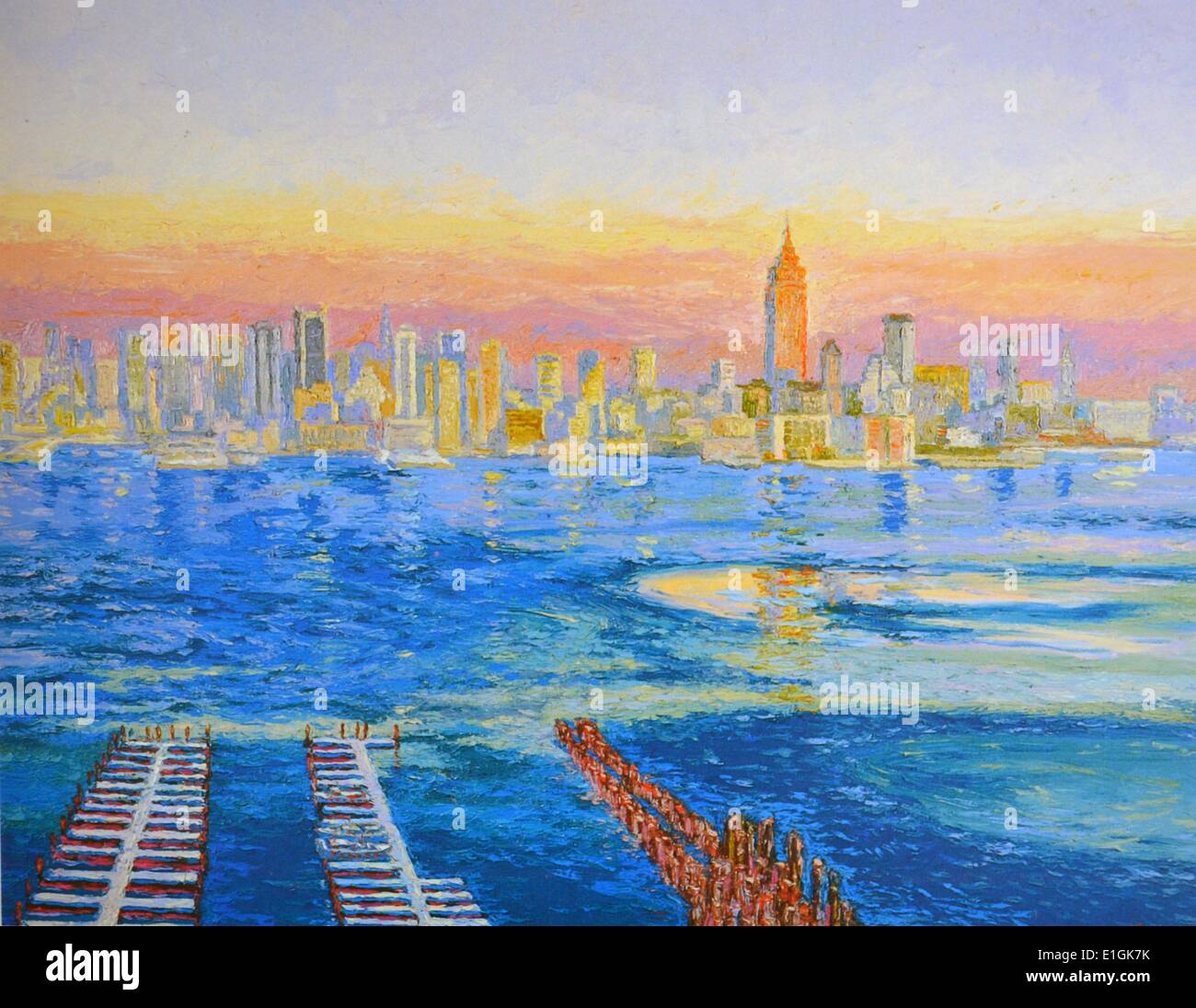 Alfonso Ompod Jr. Skyline von Manhattan, 1989. Öl auf Leinwand. Stockfoto
