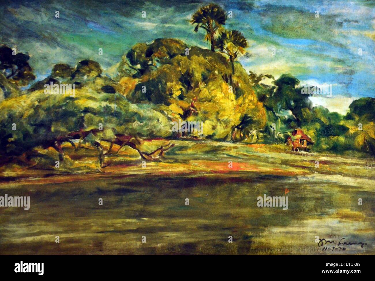 Diosdalo Lorenzo, "Landschaft" 1970, Öl auf Leinwand Stockfoto