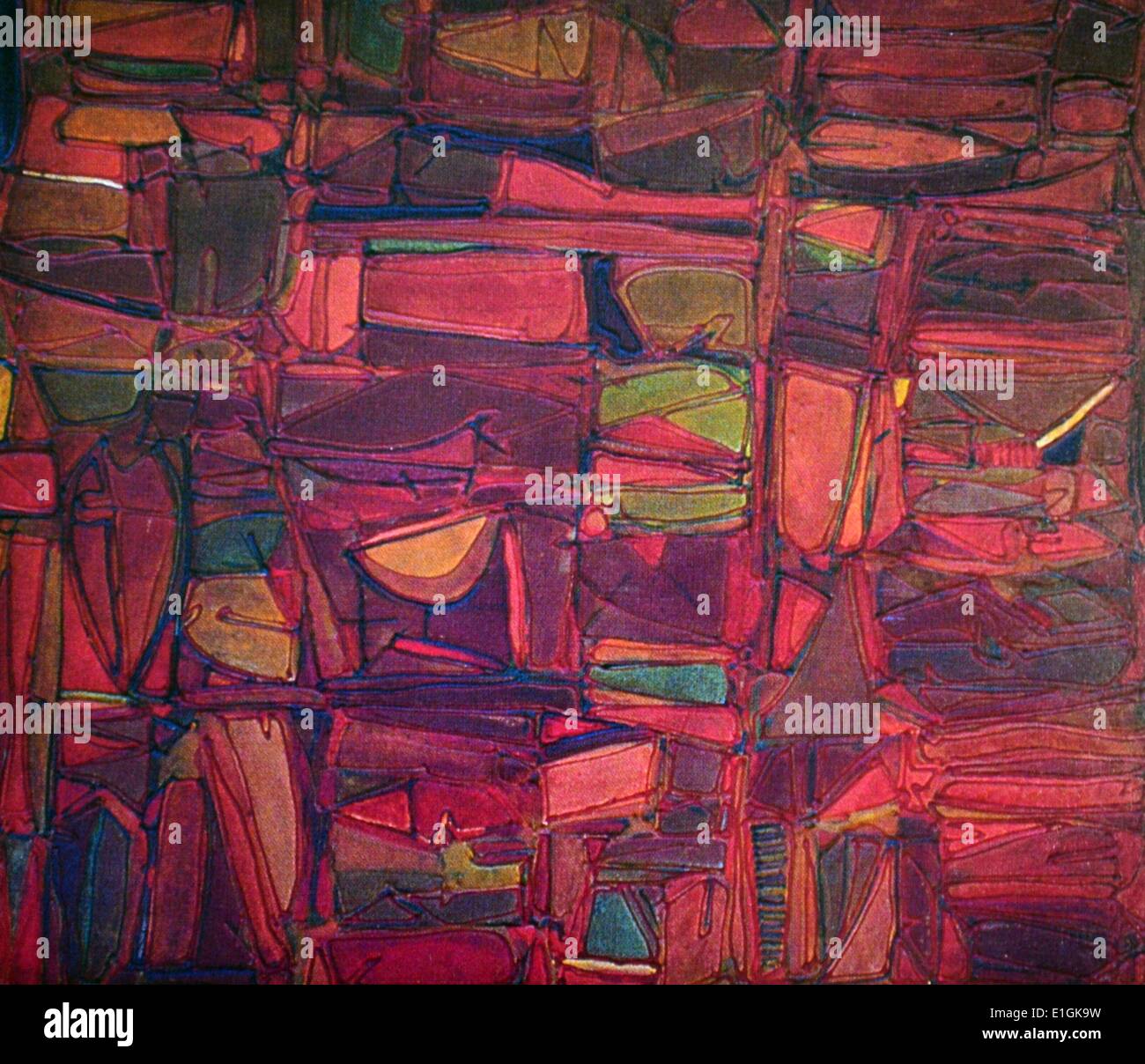 Manuel Rodriguez Jr. "Rotes Quadrat" Öl auf Papier, undatiert Stockfoto