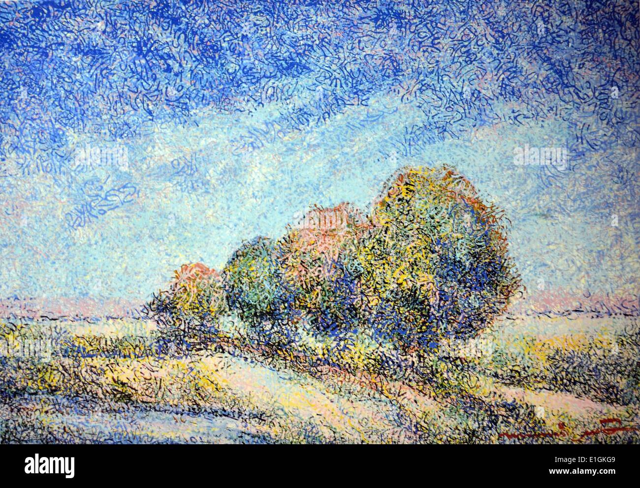 Manuel Rodriguez SR. Pastell Landschaft, 1992. Öl auf Leinwand. Stockfoto