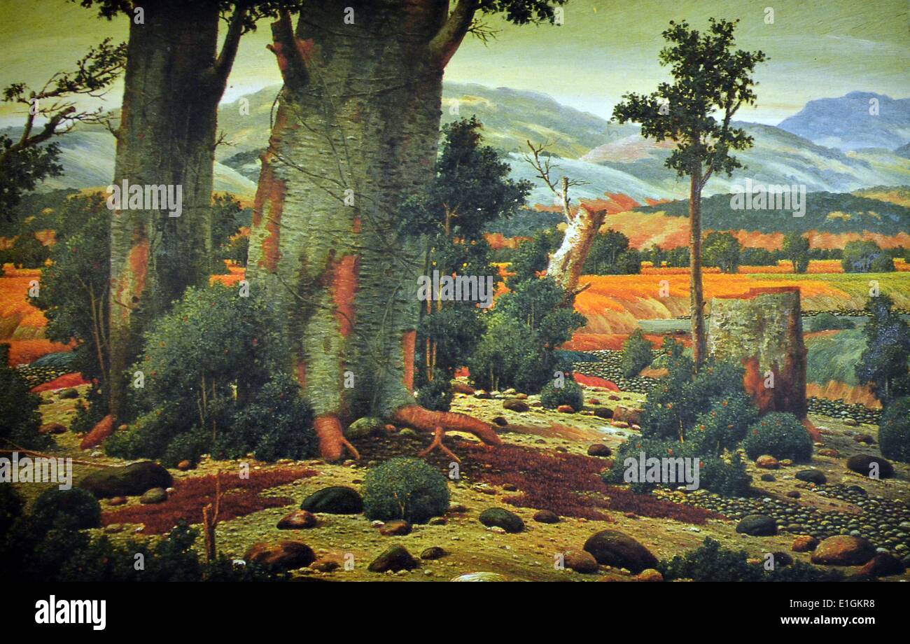 Vincent Ramos Jr., die verschwundenen Bäume, 1989. Öl auf Leinwand. Stockfoto