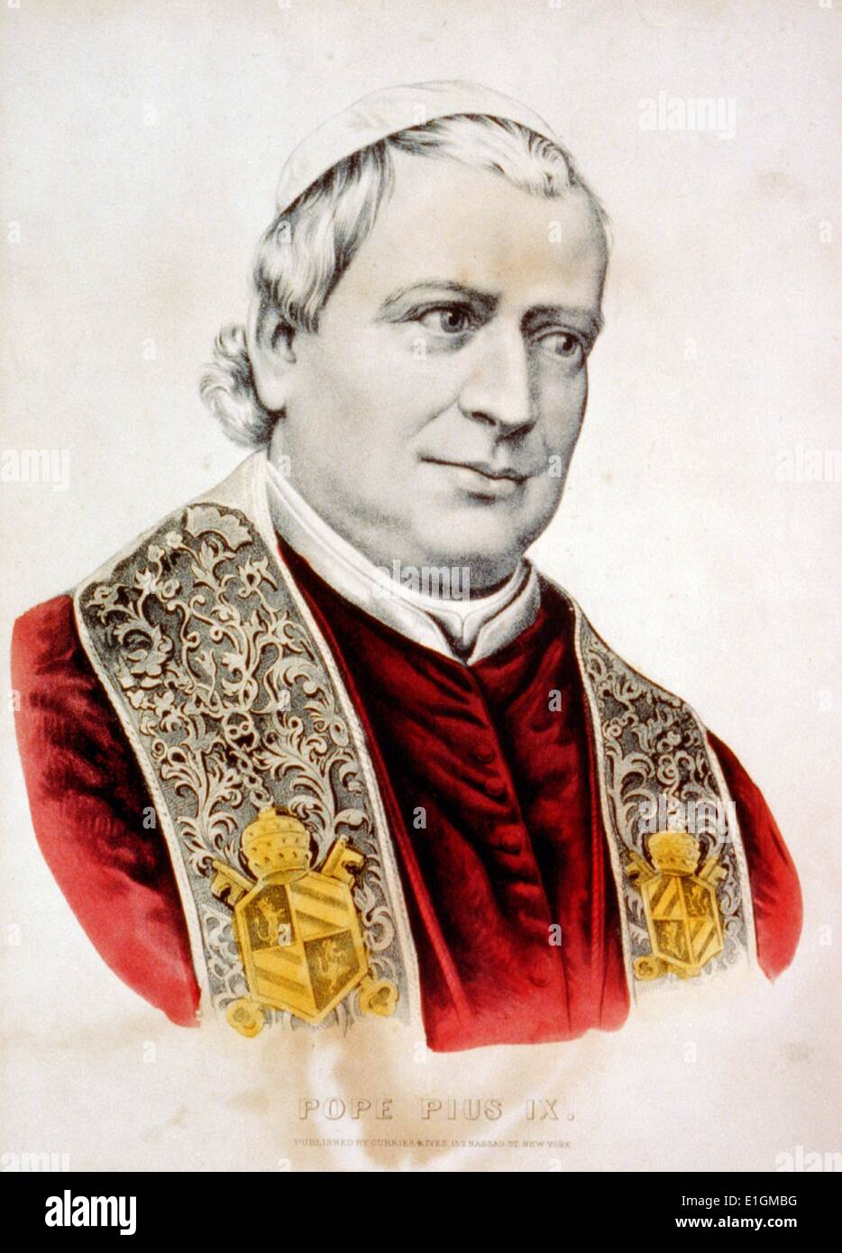 Handkolorierten Lithographie erstellt von Currier und Ives seiner Heiligkeit Papst Pius IX. Vom 1870 Stockfoto