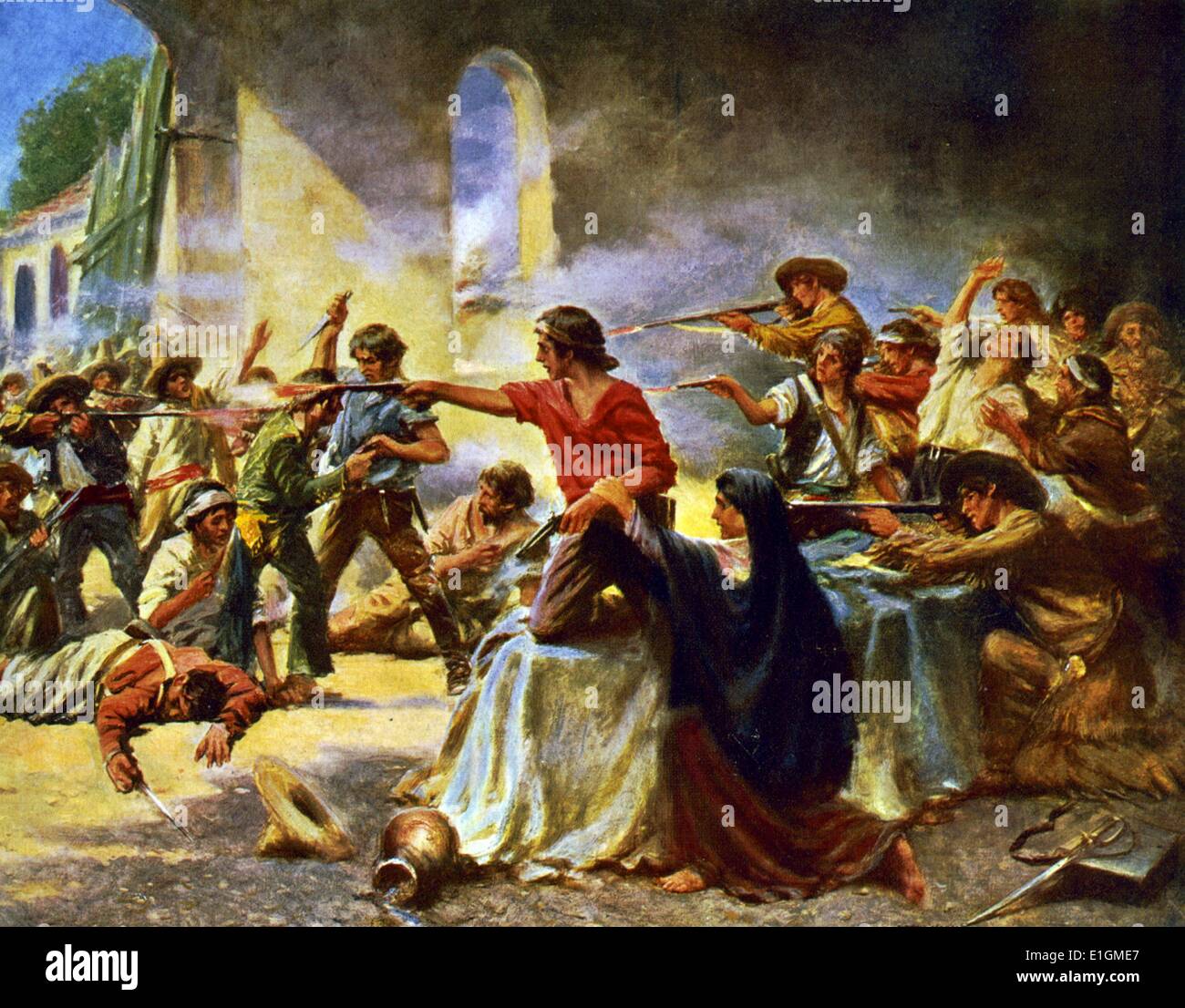 Ein zentrales Ereignis in der Texas Revolution. Nach einer 13-tägigen Belagerung, Mexikanischen Truppen unter Präsident General Antonio López de Santa Anna startete einen Angriff auf die Alamo Mission in der Nähe von San Antonio de Béxar (moderne San Antonio, Texas, USA) Stockfoto